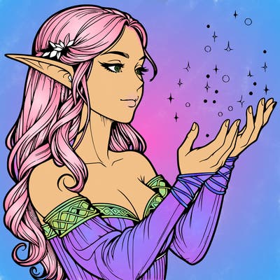 realistic elf girl doing magic