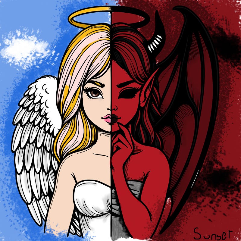 realistic angel half demon