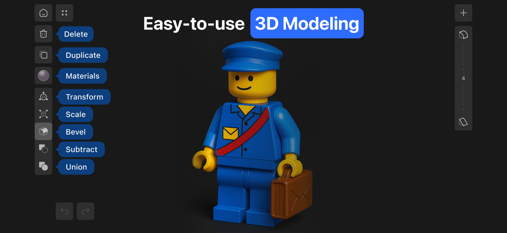 3D Modeling, Design: Shapeyard - Shapeyard app interface showing a 3D character and intuitive modeling tools