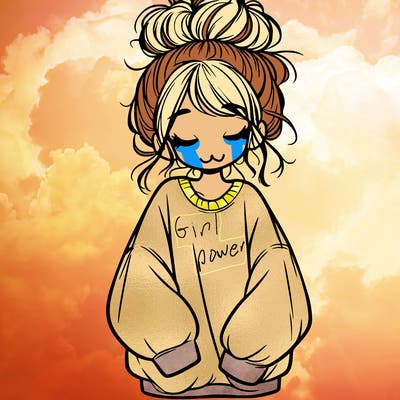 girl with baggy sweatshirt and messy bun