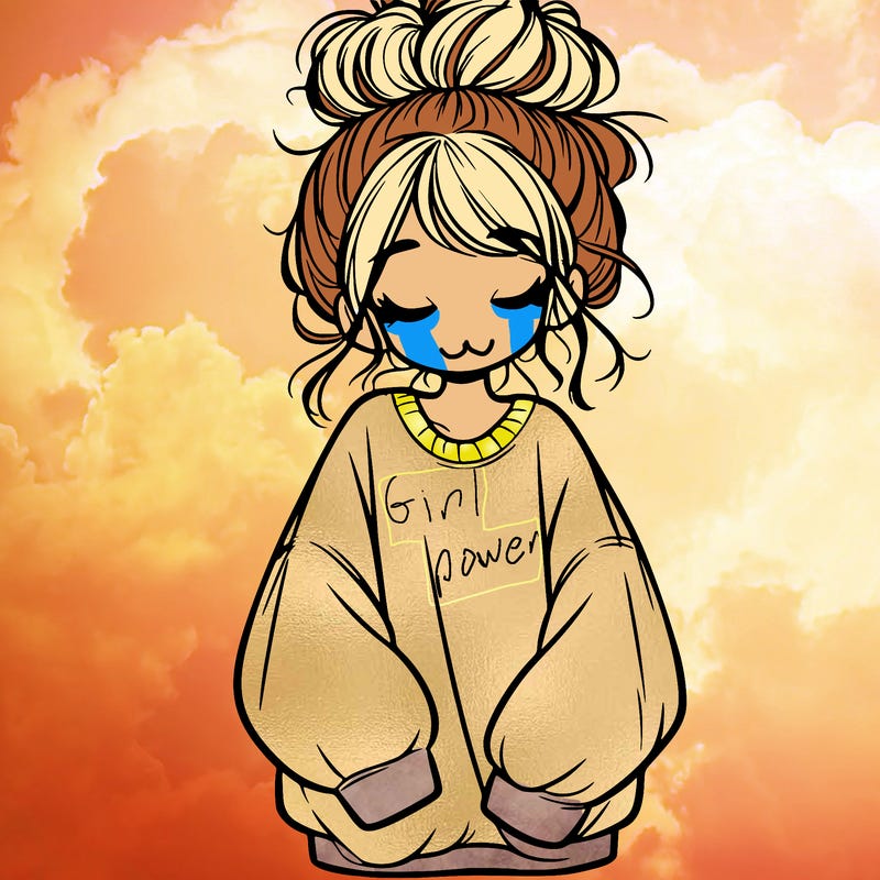 girl with baggy sweatshirt and messy bun