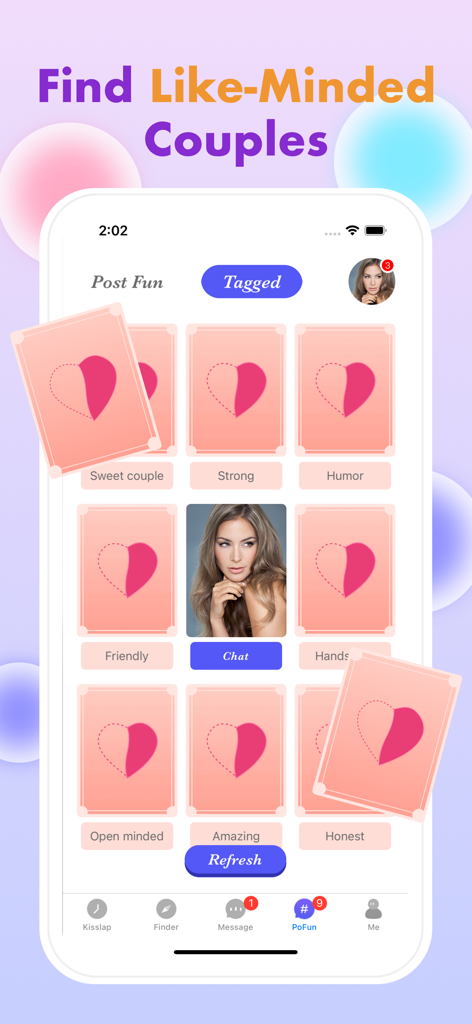 3Woo dating app screen showing a grid of profiles to find like-minded couples using personality tags