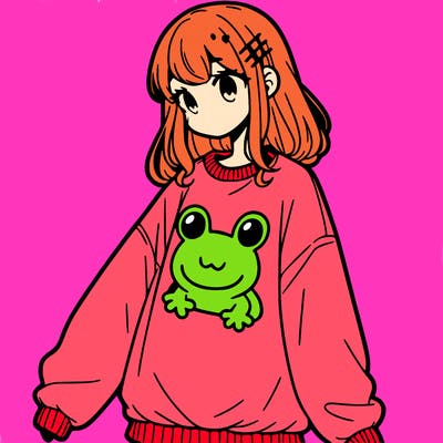 girl wearing frogging sweatshirt