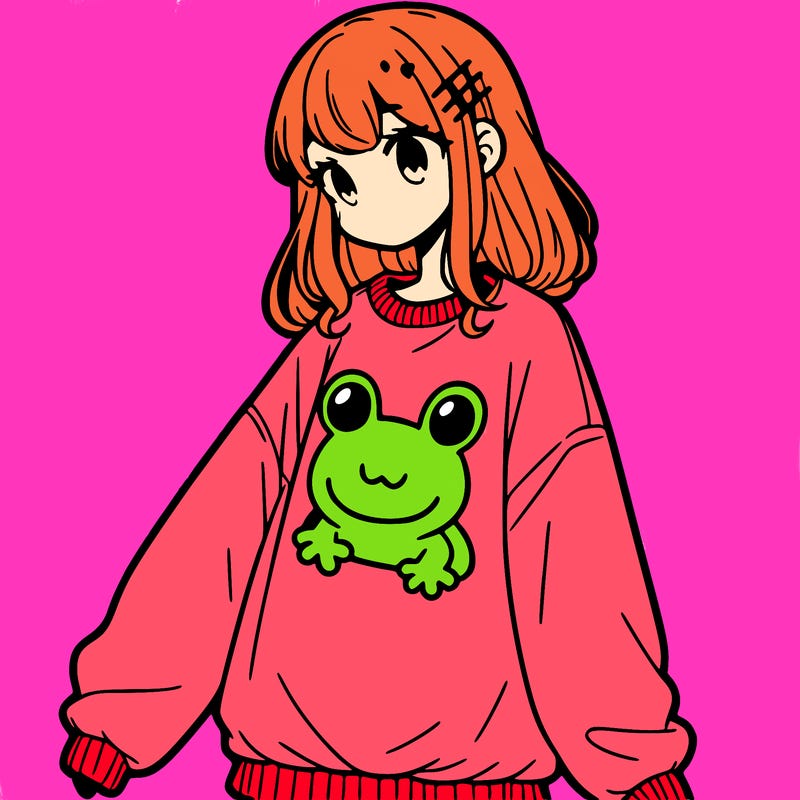 girl wearing frogging sweatshirt