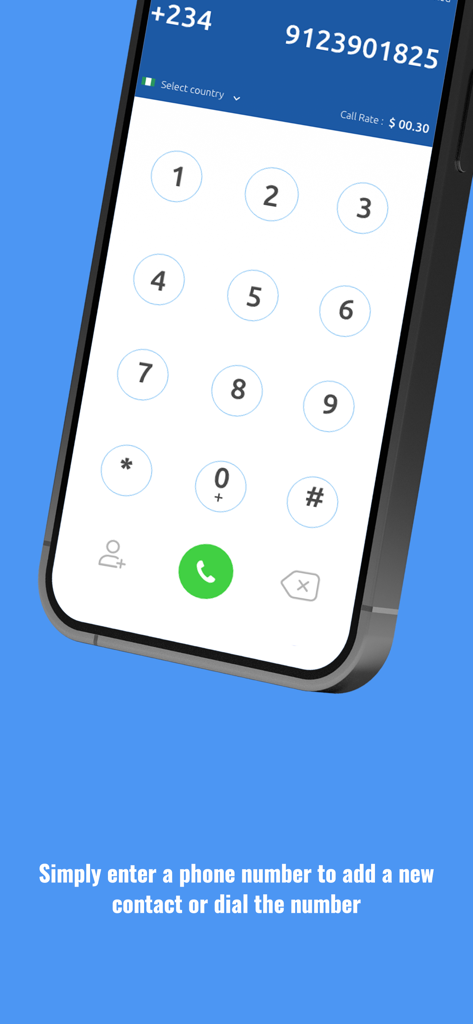 SoftTalk Messenger app dialer showing international call interface to Nigeria