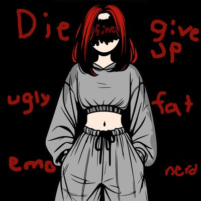 realistic girl faceless with baggy pants and a crop top