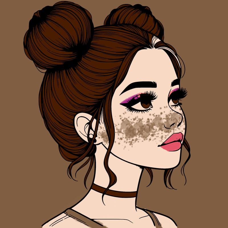 realistic girl with buns on the top of her head
