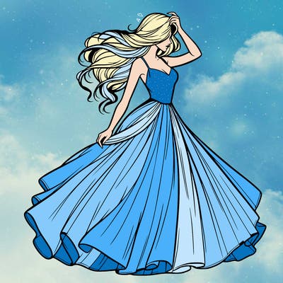 realistic woman with dress flowing in the wind