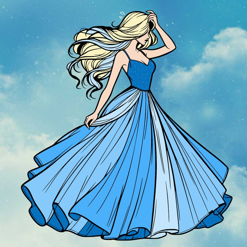 realistic woman with dress flowing in the wind