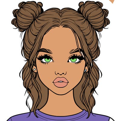 realistic girl with two buns in hair and lips