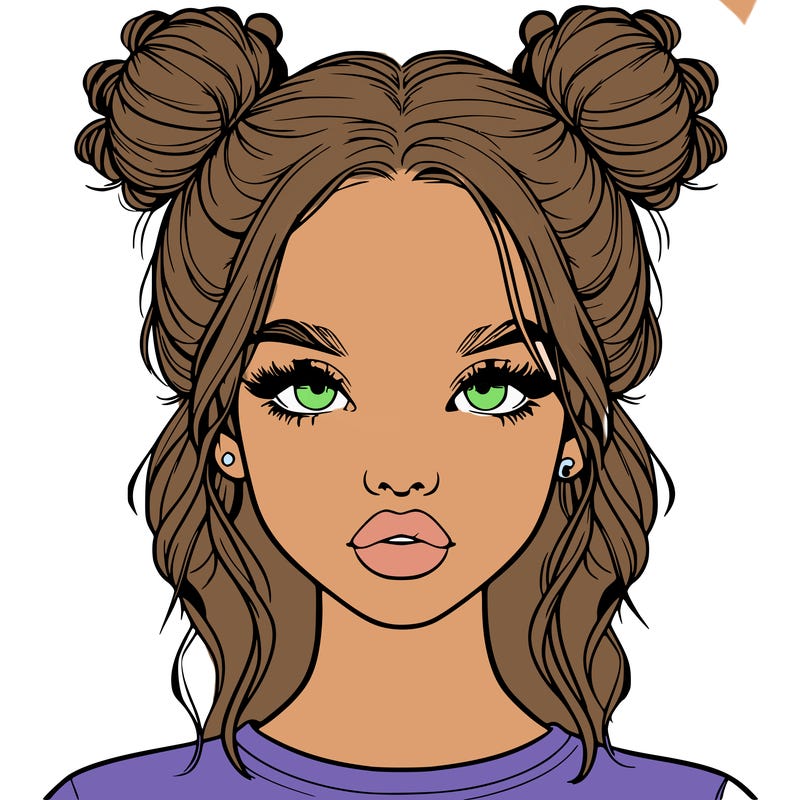 realistic girl with two buns in hair and lips