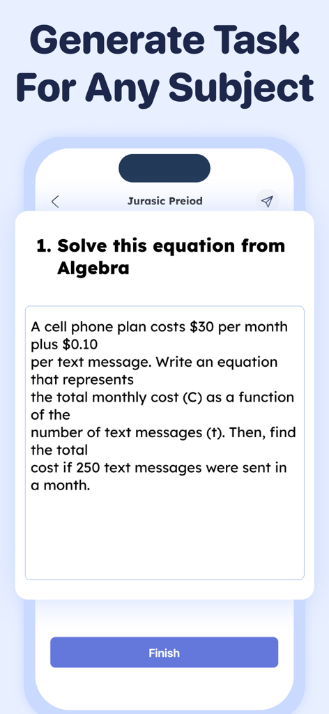 Quiz Maker : Learn With Tests - Interfaz de la aplicación Quiz Maker que muestra un problema de álgebra generado para estudiantes.