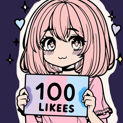 anima girl holding a 100 likes sign in her hand
