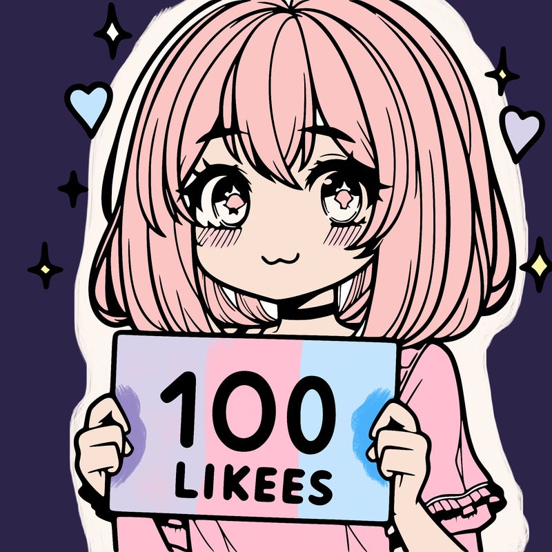 anima girl holding a 100 likes sign in her hand