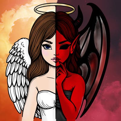 realistic angel half demon