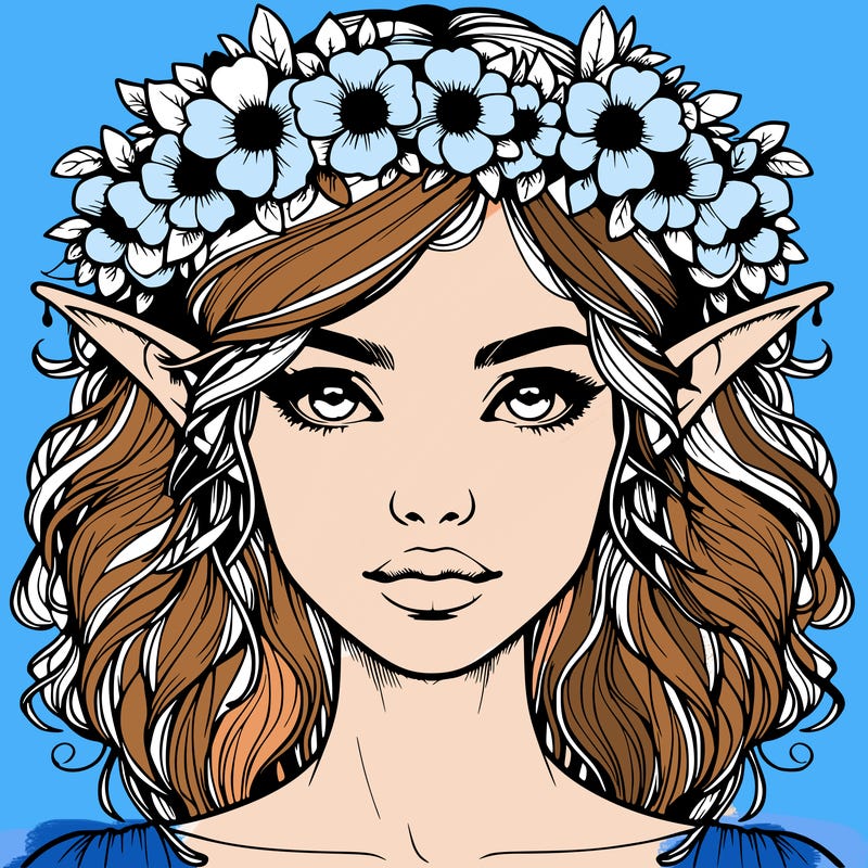 realistic female elf with flower crown