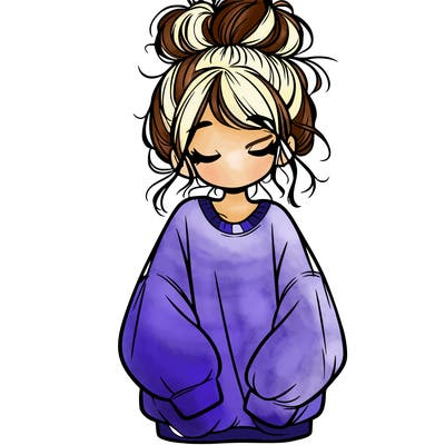 girl with baggy sweatshirt and messy bun