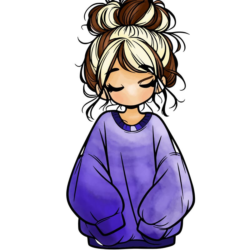 girl with baggy sweatshirt and messy bun