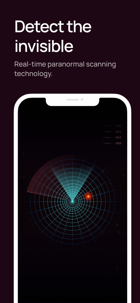 Ghost Detector - Lost Souls - Smartphone screen showing a ghost detector radar interface with paranormal scanning technology