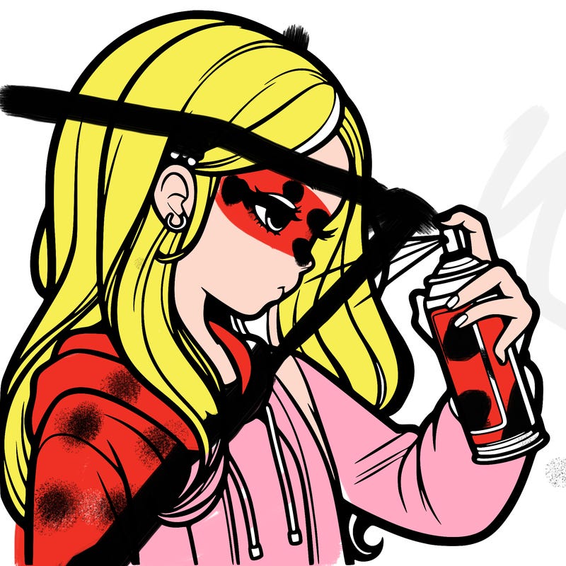 a realistic girl spray painting