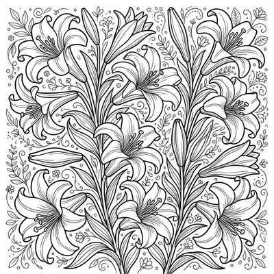 Dive into a world of floral beauty with this intricate Easter Lilies coloring page, designed especially for teens. Unleash your creativity by adding vibrant hues to these elegant blooms and detailed spring patterns.