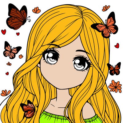 realistic girl with butterflies around her