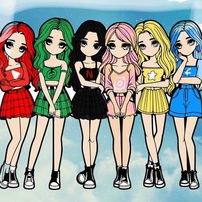 a group of girls realistic