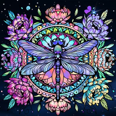 mandala dragon fly with peonies