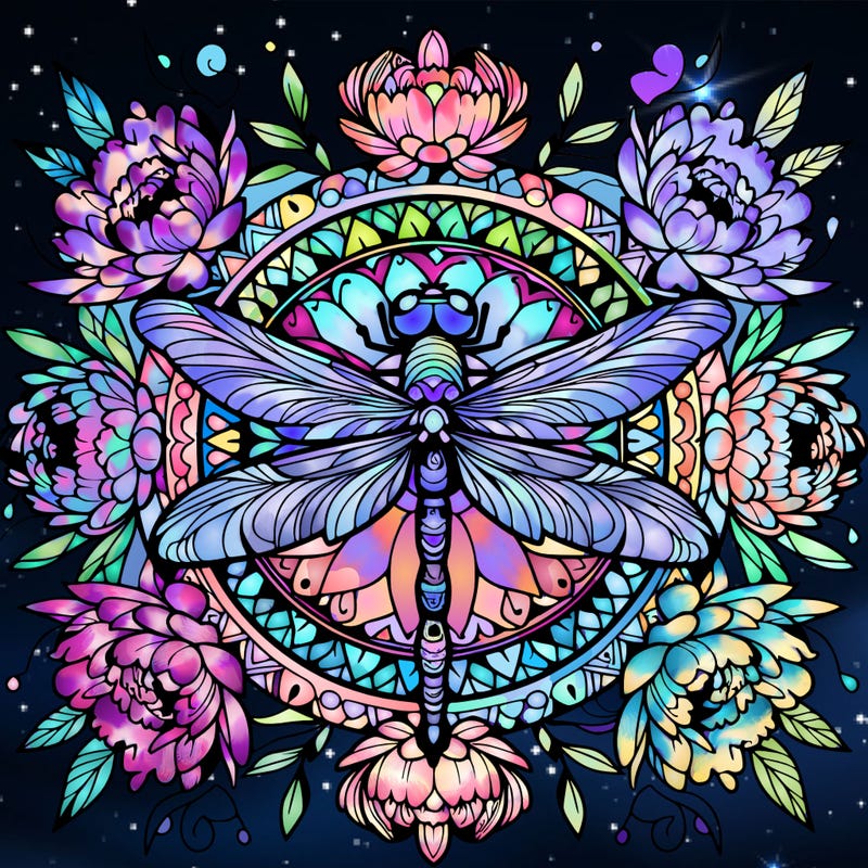 mandala dragon fly with peonies