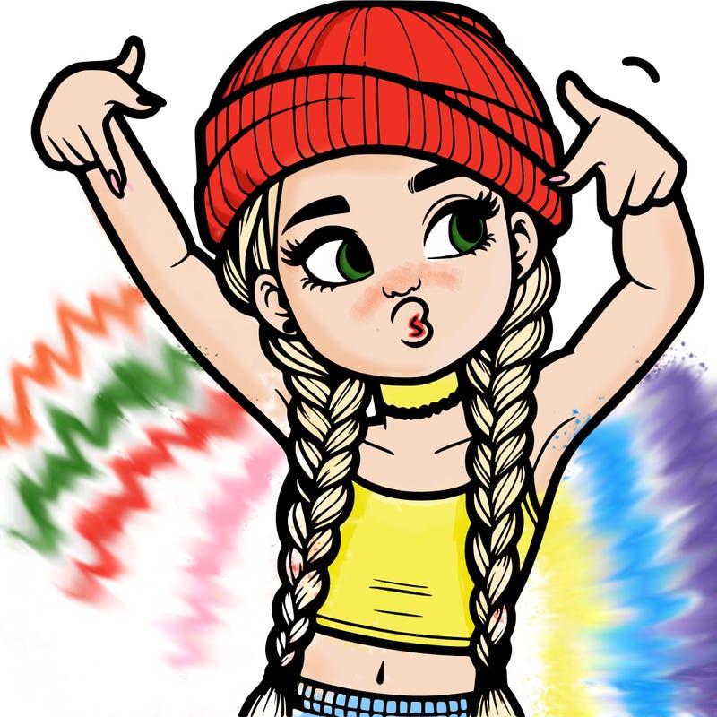 realistic teenage girl with braids and a beanie and crop top doing 🫶🏼