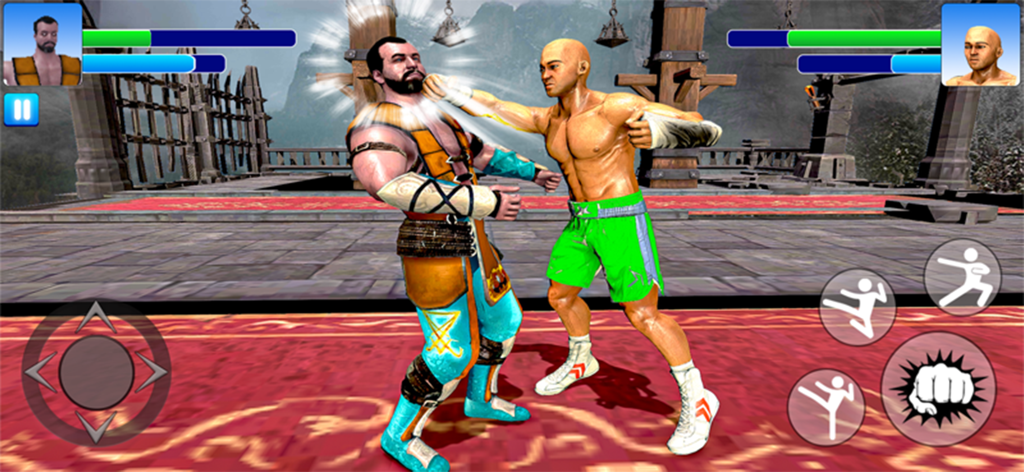 Kung Fu GYM: Fighting Games - A martial arts fighter landing a punch on an opponent in an outdoor arena gameplay scene from Kung Fu GYM.