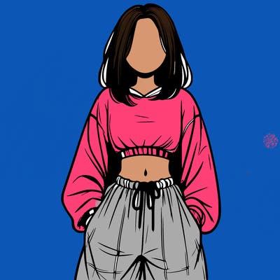 realistic girl faceless with baggy pants and a crop top