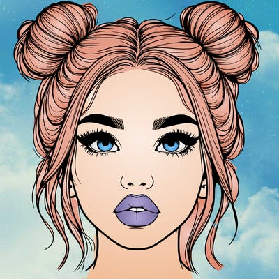realistic girl with two buns on her hair and lips