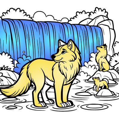 waterfall wolf