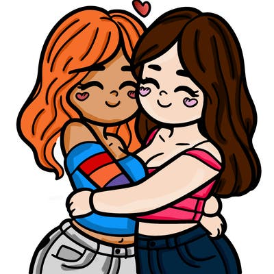 two females (pride month) hugging