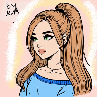 realistic girl with a high ponytail