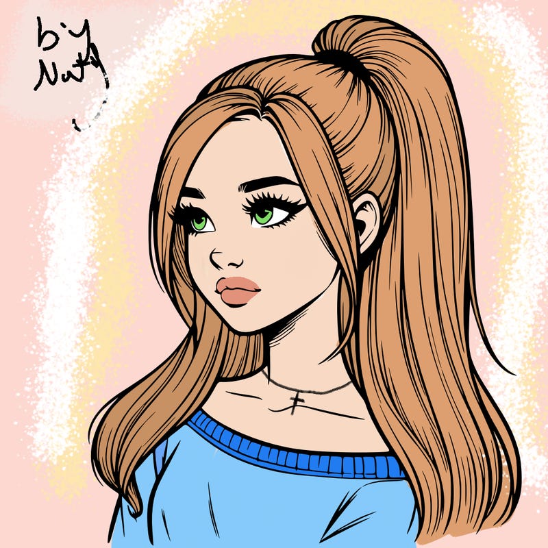 realistic girl with a high ponytail