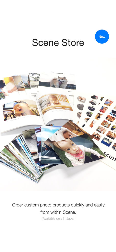 A display of printed photobooks and custom photo products from the Scene Store