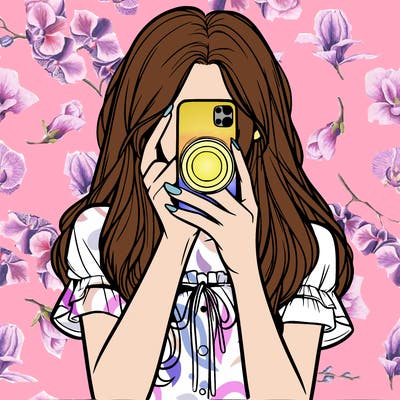 a realistic girl holding her phone taking pictures