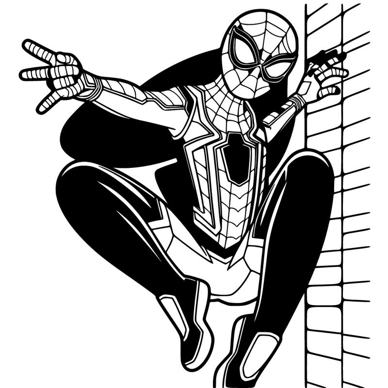 spideman clinging to a wall