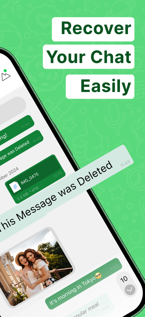 Recover Deleted Message Chat - Smartphone displaying chat recovery interface with a deleted message notification