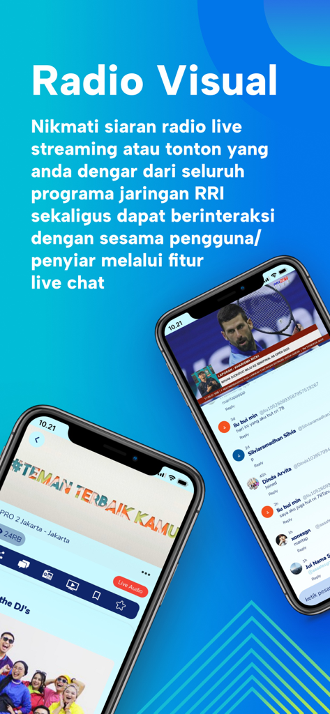 RRI Digital - RRI Digital app interface showing live radio streaming and interactive chat feature
