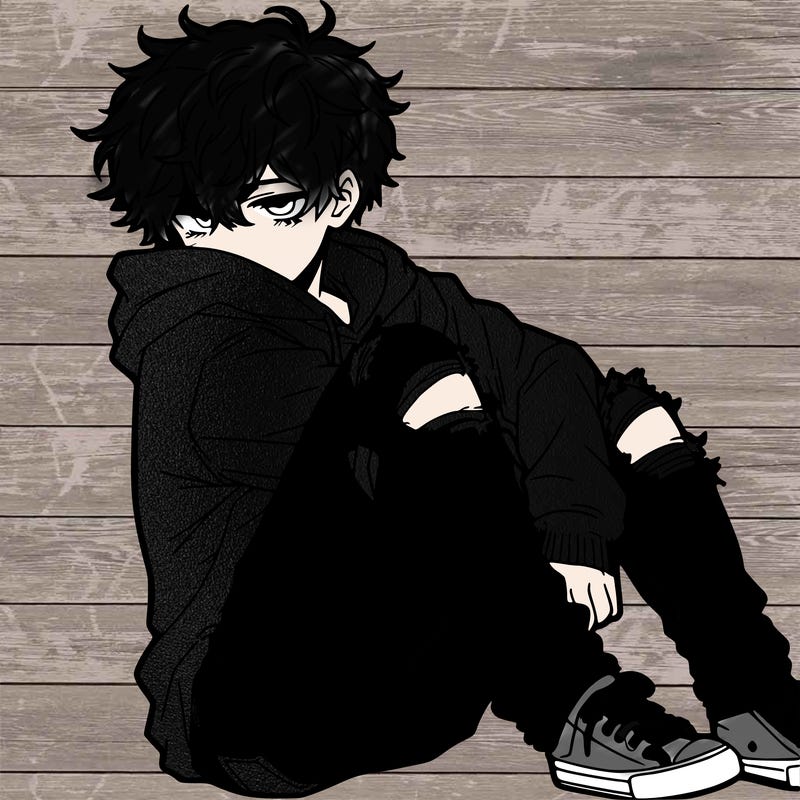a male hoddie ripped jeans messy hair anime