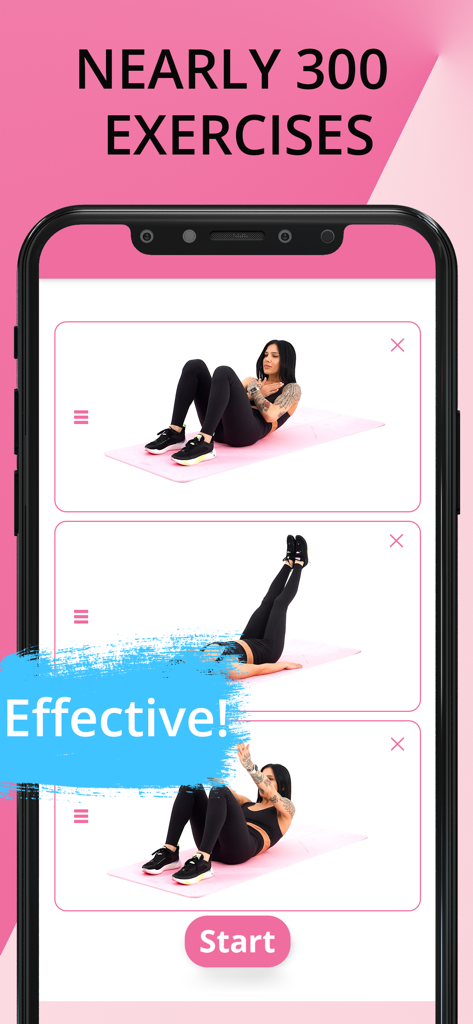 Lose Belly Fat in 30 Days - Lose Belly Fat app interface showing a list of effective home exercises for women