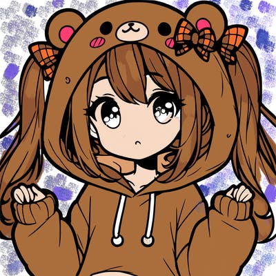 cute anime girl with ponytails and a cute bear hoodie