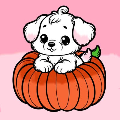 cute little puppy in a pumpkin