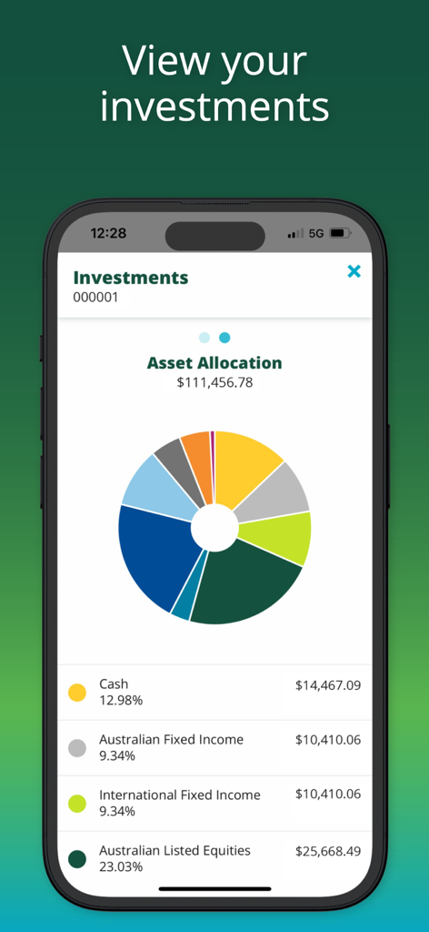 First Super - A pie chart in the First Super app showing a detailed breakdown of investment asset allocation
