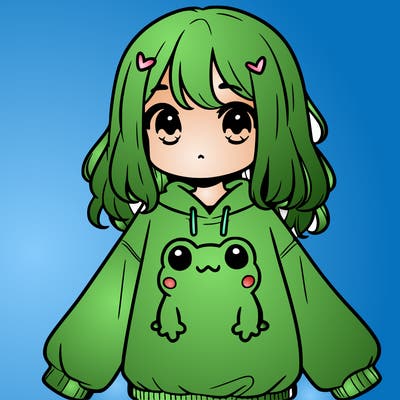 girl wearing frogging sweatshirt