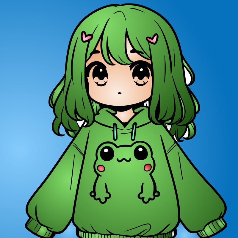 girl wearing frogging sweatshirt