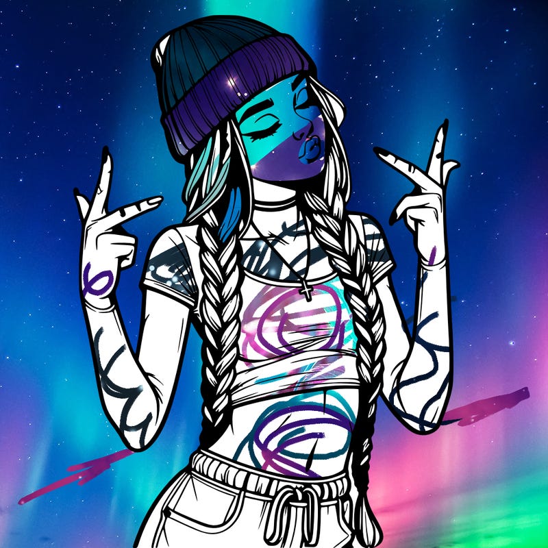 realistic teenage girl with braids and a beanie and crop top doing 🫶🏼